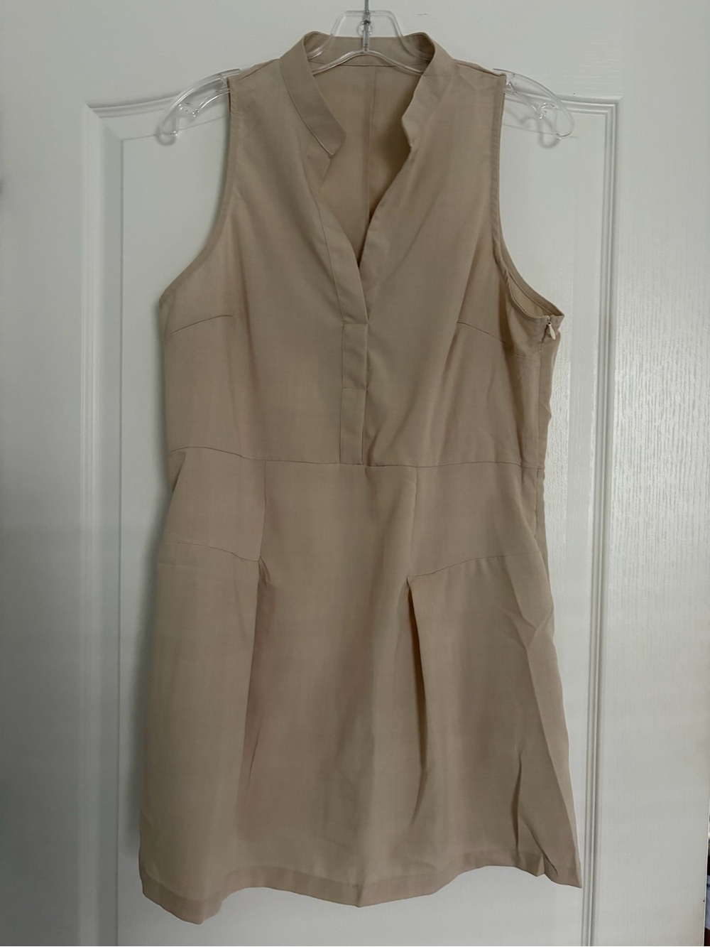 Sleeveless Cream V-Neck Shift Dress